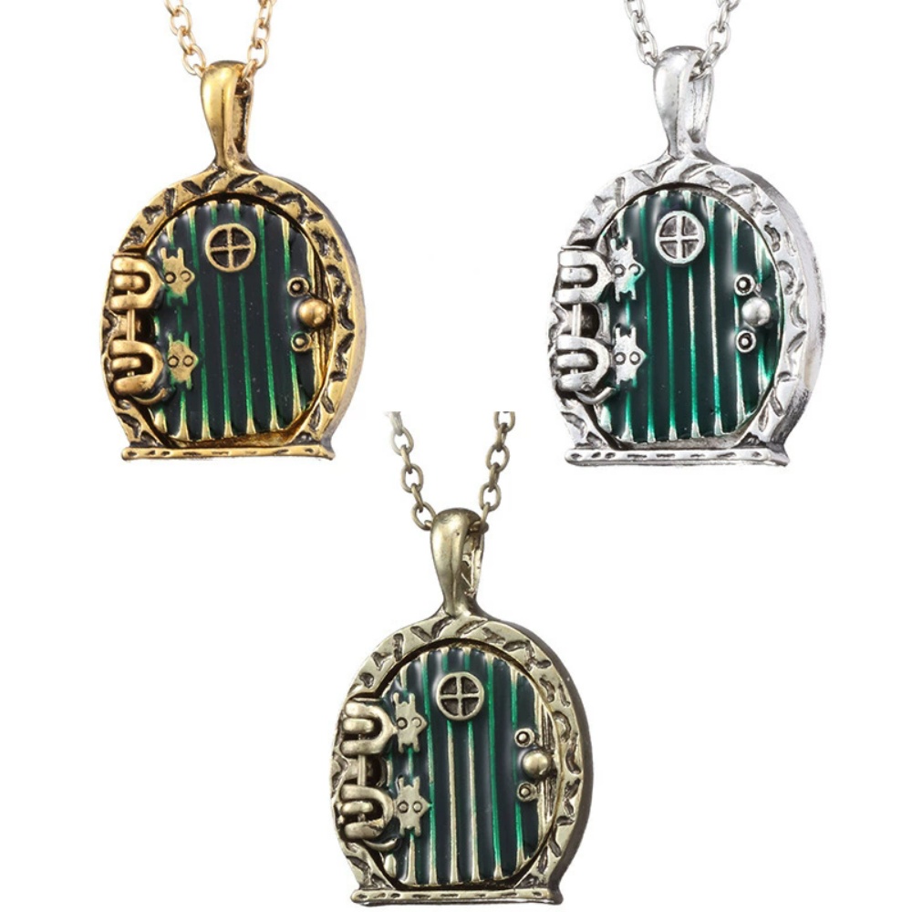 Vintage Fashion Houses - ภาพยนตร์ Charm สีเขียวประตู Locket เปิดสร้อยคอจี้สําหรับผู้ชายผู้หญิงเครื่องประดับ Vintage