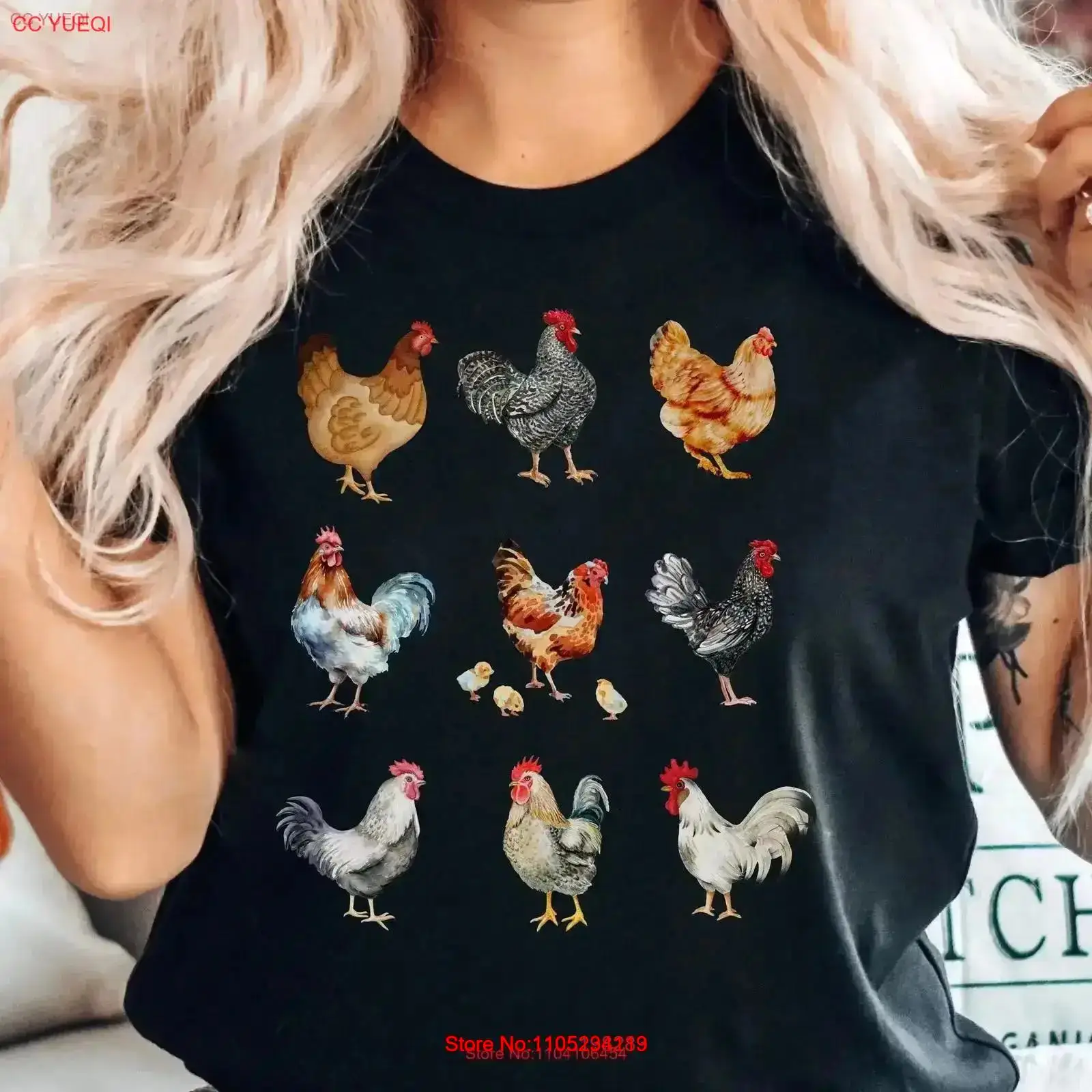 Vintage Fashion Collage - เสื้อยืดลายคอลลาจไก่ สำหรับคนรักฟาร์ม ผู้หญิง สไตล์คอลลาจคอร์ ลายไก่ วินเทจ