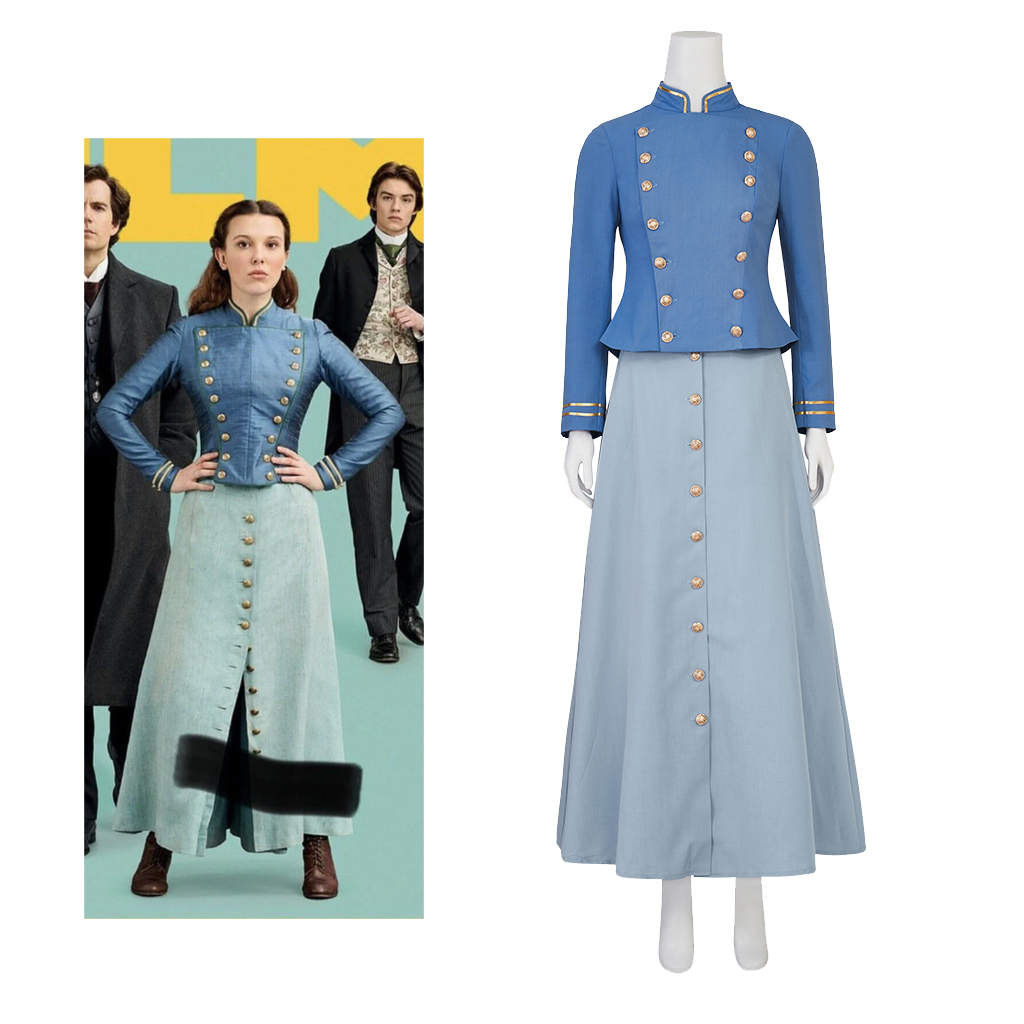 Vintage Victorian Fashion - ภาพยนตร์คอสเพลย์เอนอล่า โฮล์มส์ 2 คอสเพลย์เครื่องแต่งกายชุดสีฟ้าผู้หญิงเอนอล่า วินเทจชุดชุดย้อนยุคฮาโลวีนชุด