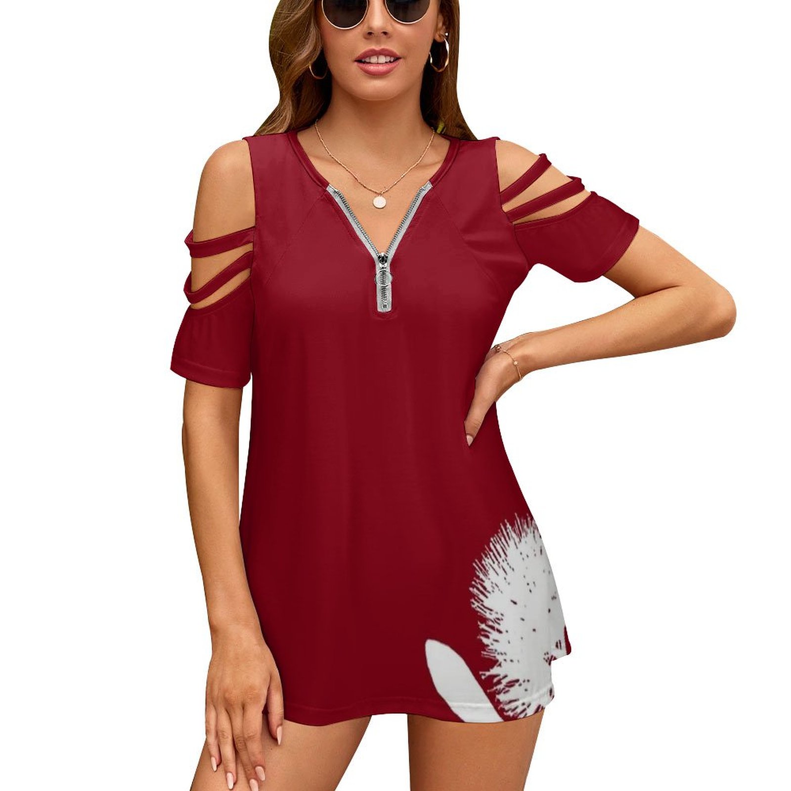 Vintage Fashion Nz - Pohutukawa-สีขาวบนสีแดงผู้หญิงซิปเซ็กซี่พิมพ์เสื้อ T Vintage Tops พิมพ์เสื้อยืด Pohutukawa