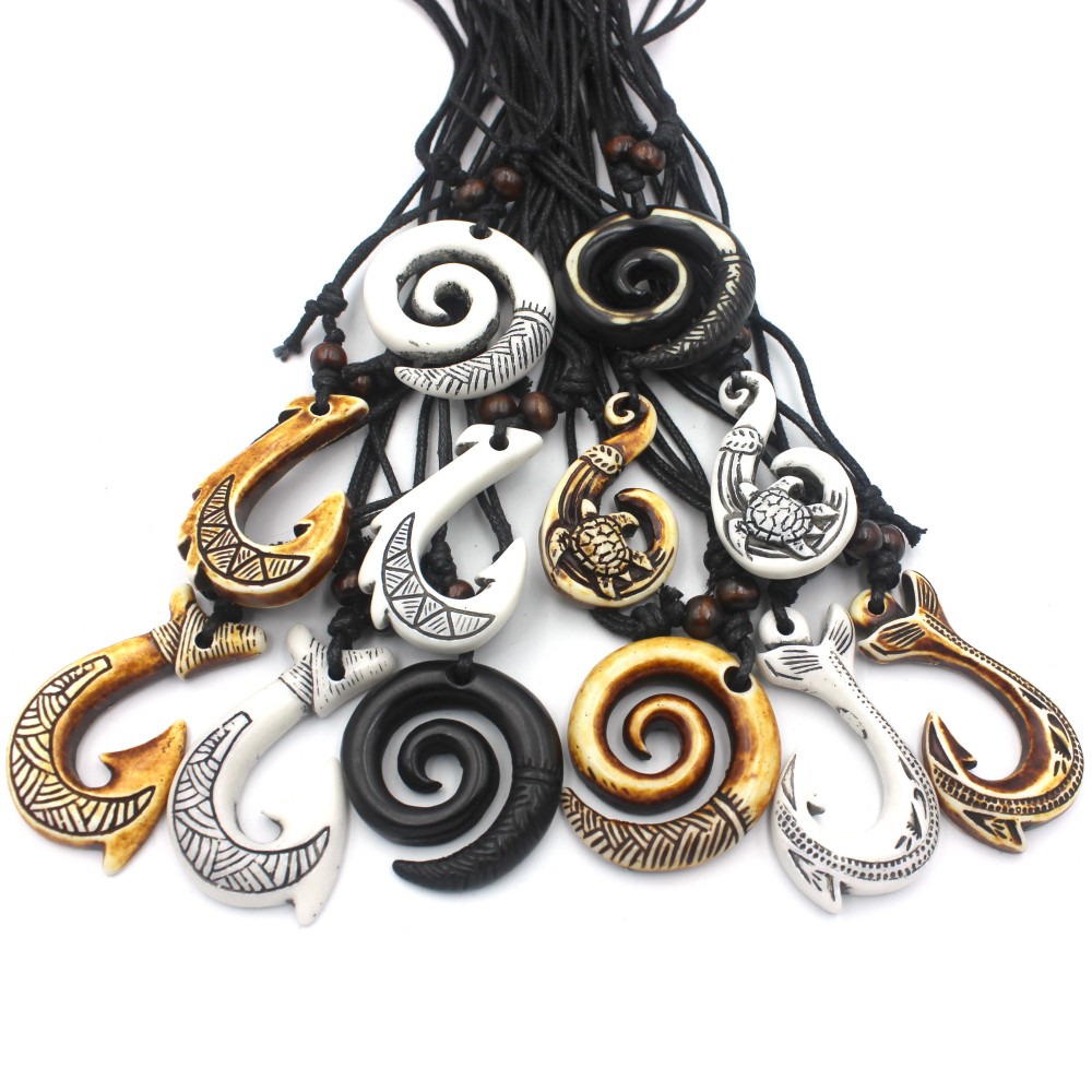 Vintage Fashion Nz - 12 ชิ้น/ล็อตเลียนแบบกระดูกแกะสลัก NZ Maori Fish Hook