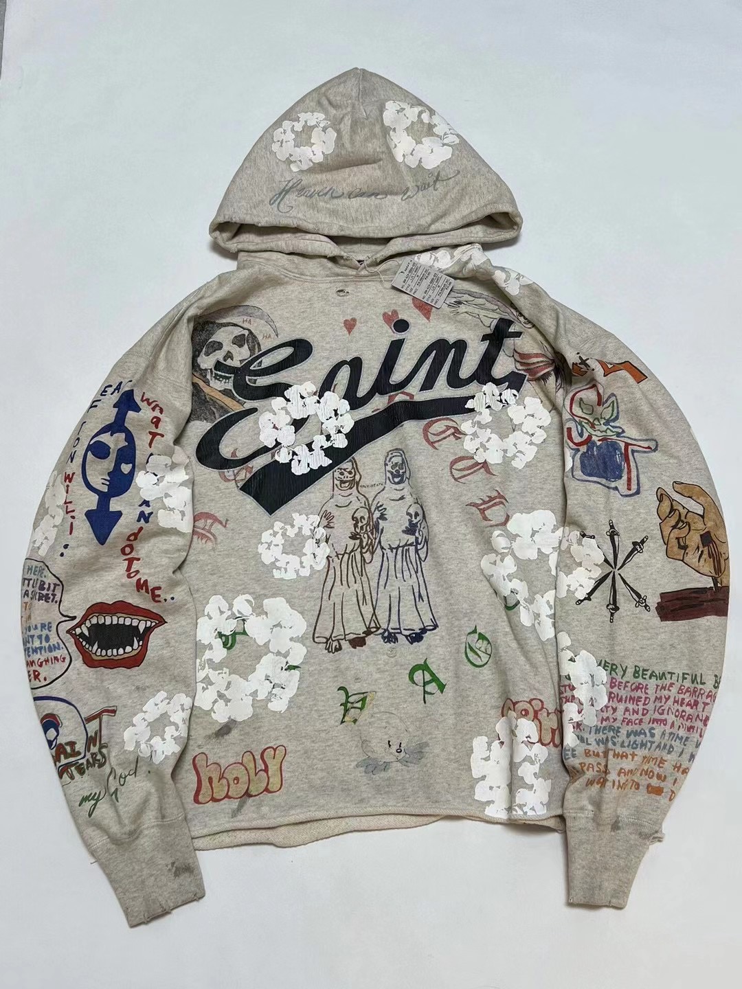 Vintage Fashion Looks - เสื้อฮู้ดพิมพ์ลายกราฟฟิตี้ผ้าฝ้าย Saint Mxxxxxx รุ่นวินเทจ สไตล์ยูธแฟชั่น ใส่ได้ทุกฤดูใบไม้ผลิ