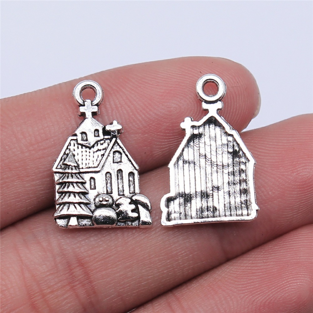 Vintage Fashion Houses - WYSIWYG 10ชิ้น21X14มม. จี้รูปบ้านสีเงินโบราณสำหรับทำเครื่องประดับแบบทำมือการค้นพบงานฝีมือเครื่องประดับทำมือ