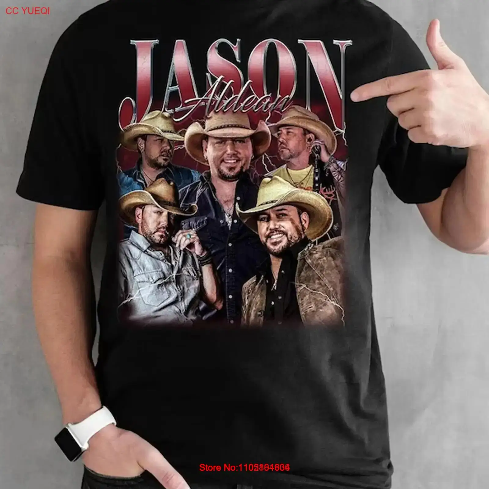 Vintage Fashion Collage - เสื้อยืดแขนสั้น Jason Aldean VTG ลายคอลลาจสีดำ ทุกไซส์
