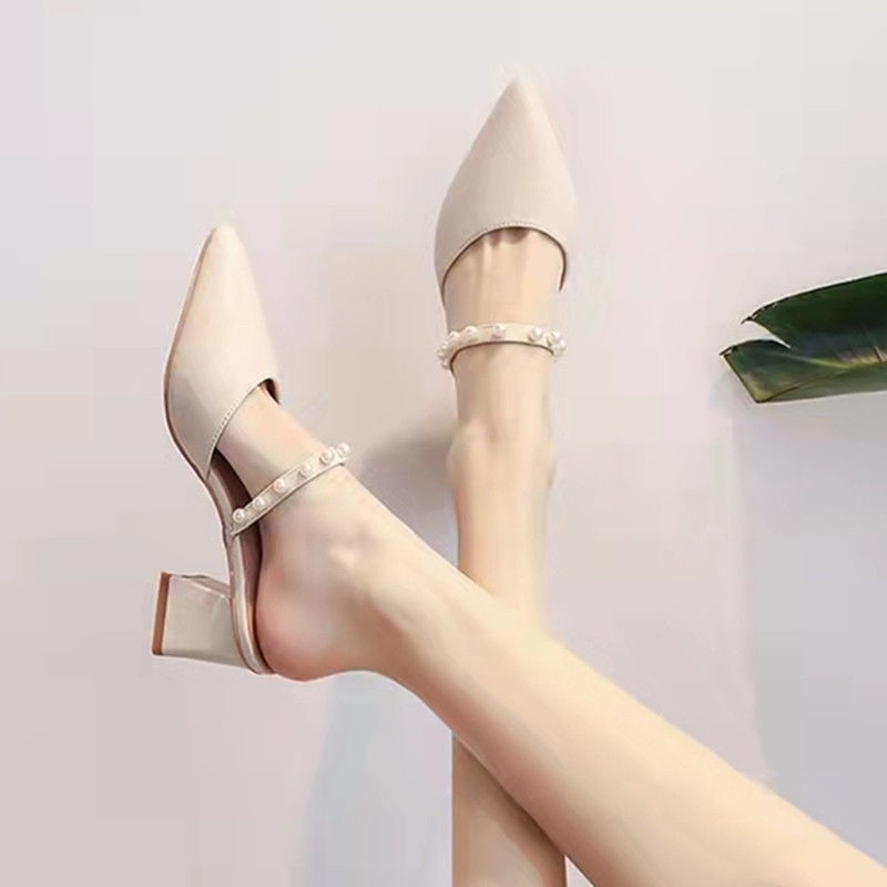 Vintage Fashion Heels - รองเท้าส้นหนาแบบสวมสำหรับผู้หญิง สไตล์วินเทจ หัวแหลม เหมาะสำหรับใส่ทำงานหรือเดินทาง