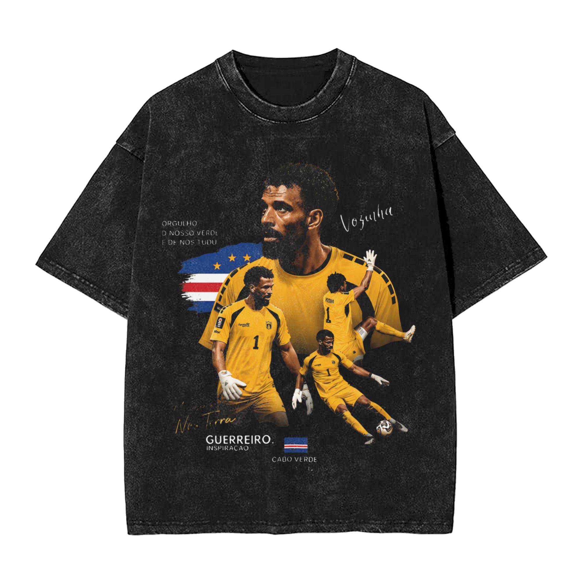 Vintage Fashion Collage - เสื้อยืดลายกราฟิกคอลลาจฟุตบอลคาโบเวิร์ดสไตล์วินเทจปี 2026 พิมพ์หมายเลข 1 แขนสั้น ผ้าฝ้าย