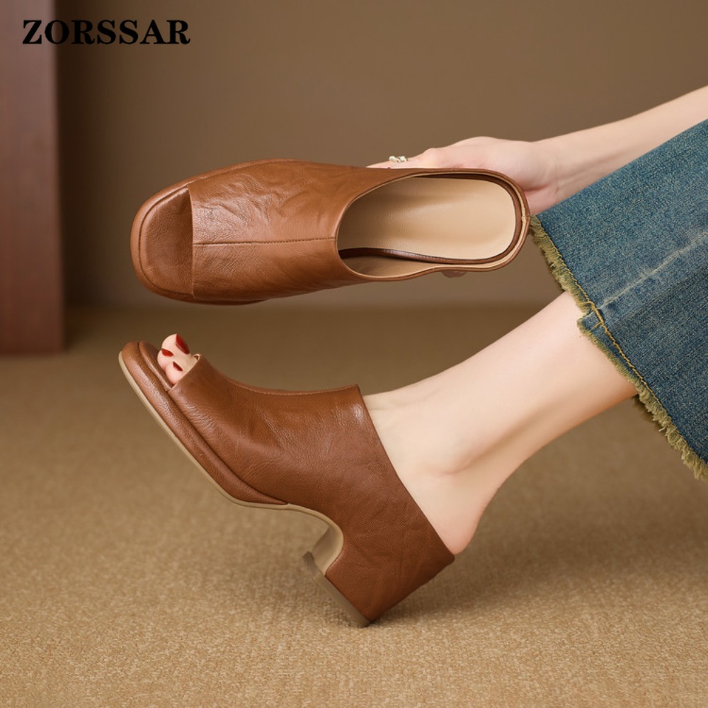 รองเท้าส้นตึกแบบสวมเปิดส้นสำหร - Vintage Fashion Heels บทวิจารณ์และราคา