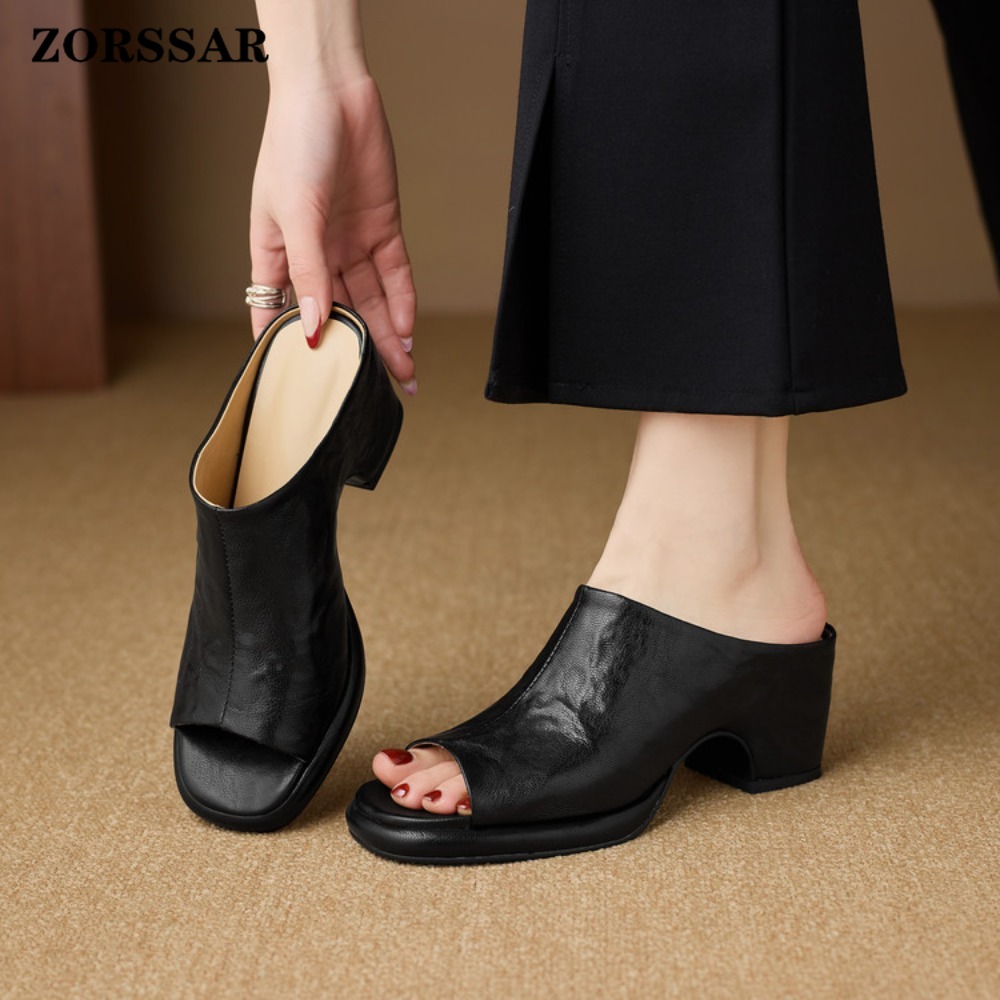 รองเท้าส้นตึกแบบสวมเปิดส้นสำหร - Vintage Fashion Heels บทวิจารณ์และราคา