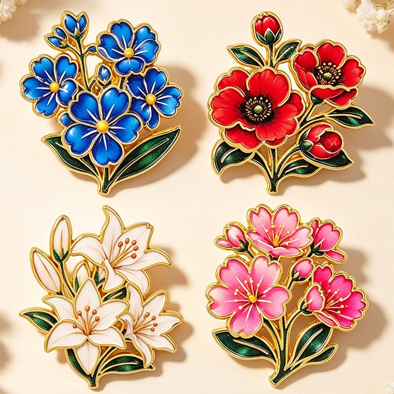 เข็มกลัดเคลือบสีสันสดใสลายดอกไ - Vintage Victorian Fashion บทวิจารณ์และราคา